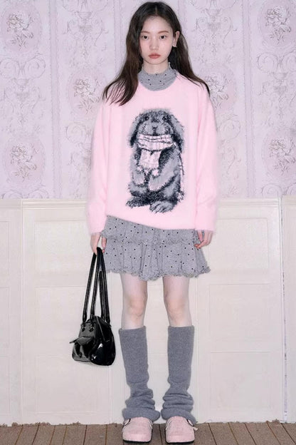 Color-Blocked Rabbit Jacquard Sweater