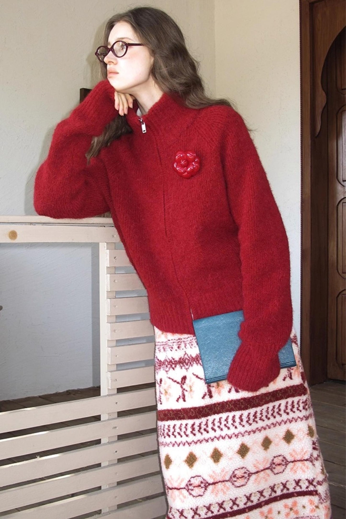 Quetzal Red Alpaca Wool Cardigan