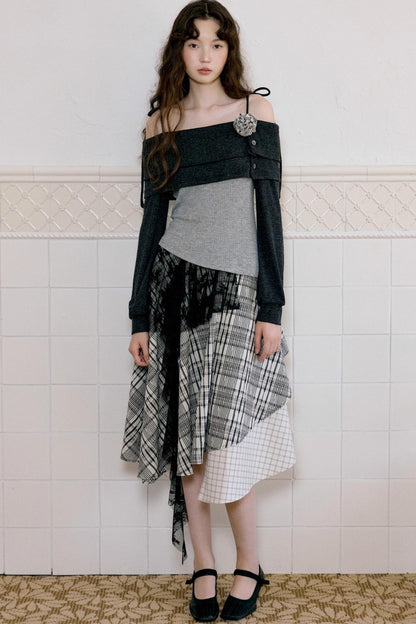 Camisole Knit Top Plaid Skirt Set-Up