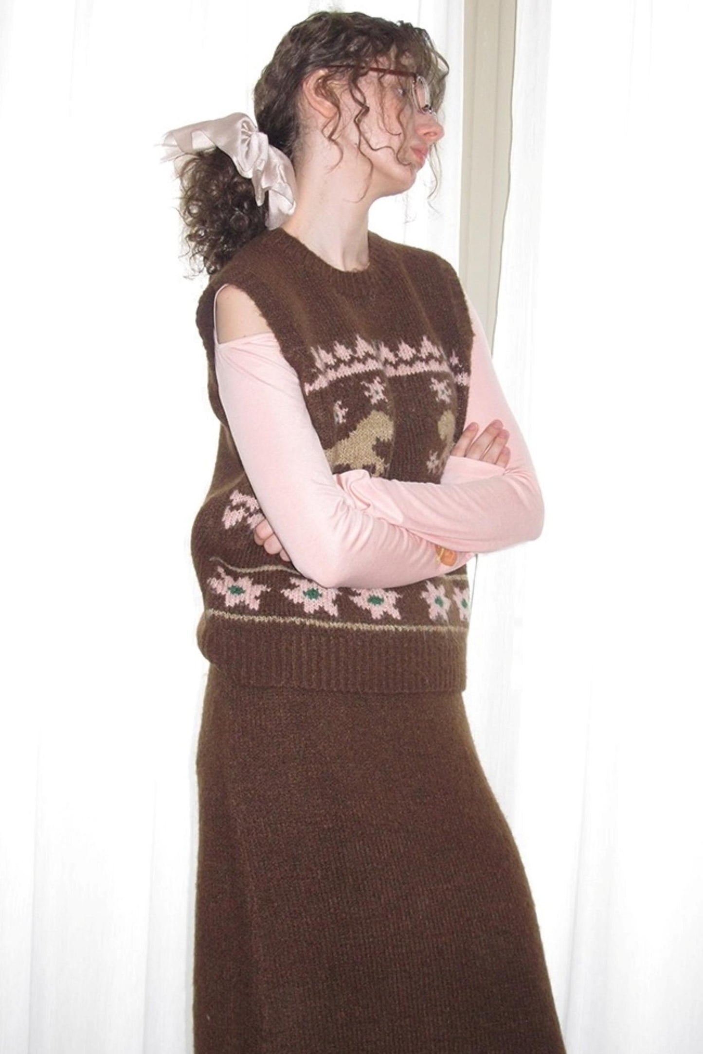 Alpaca Blend Vest Skirt Set