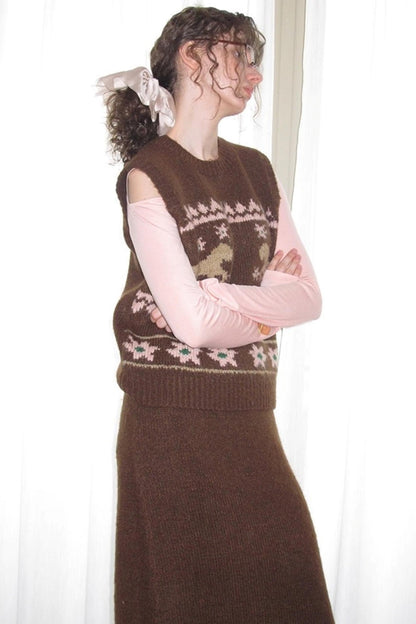 Alpaca Blend Vest Skirt Set