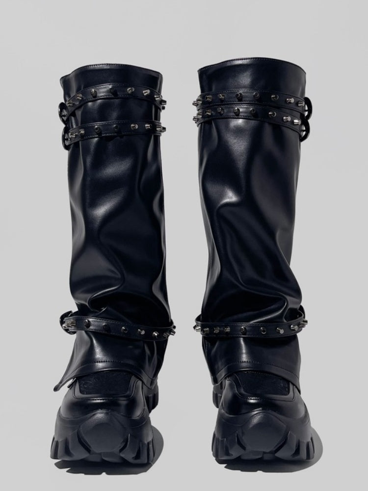 Y2K Punk Style Metal Rivets High Heel Long Boots