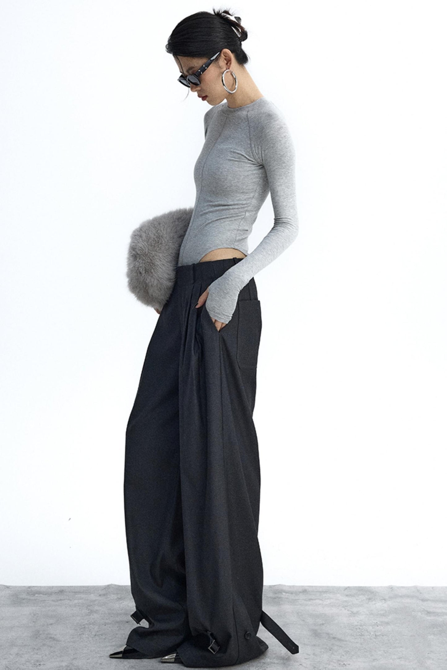 Gray and Black Knit Bodysuit