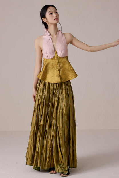 Pink Jacquard Backless Vest