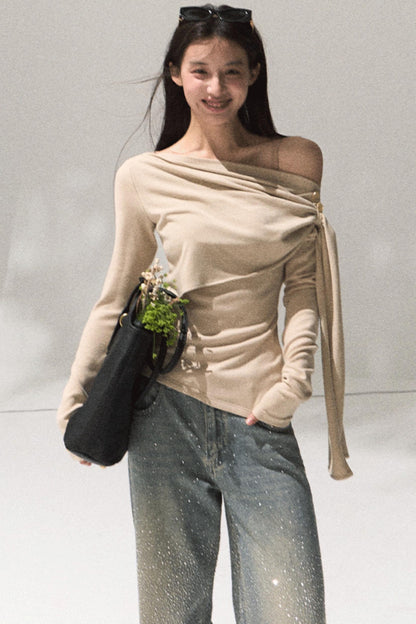 Ancient Shrine Collar Long Sleeve Knit Base Shirt