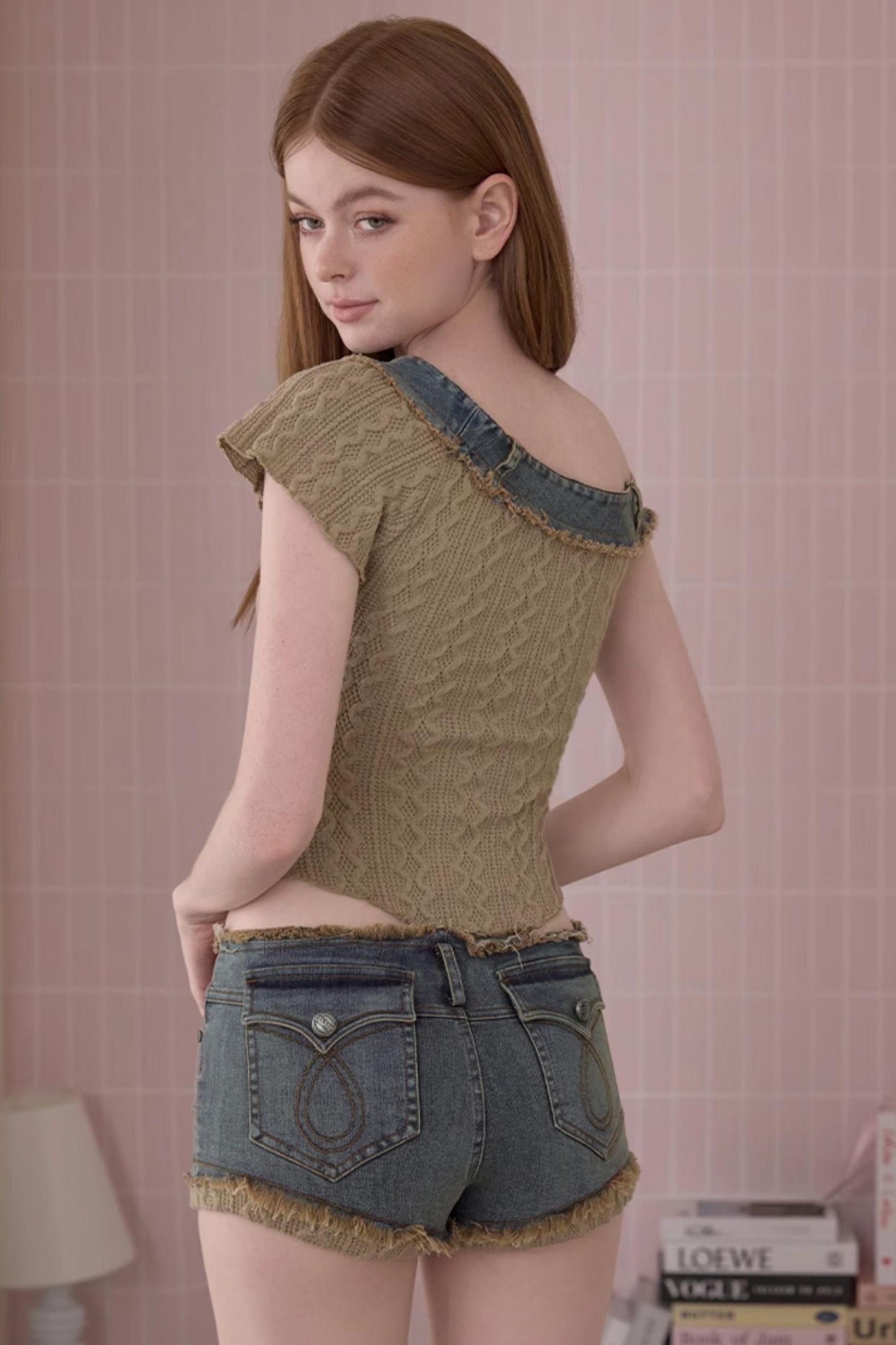 Summer Asymmetrical Denim-Knit Tee