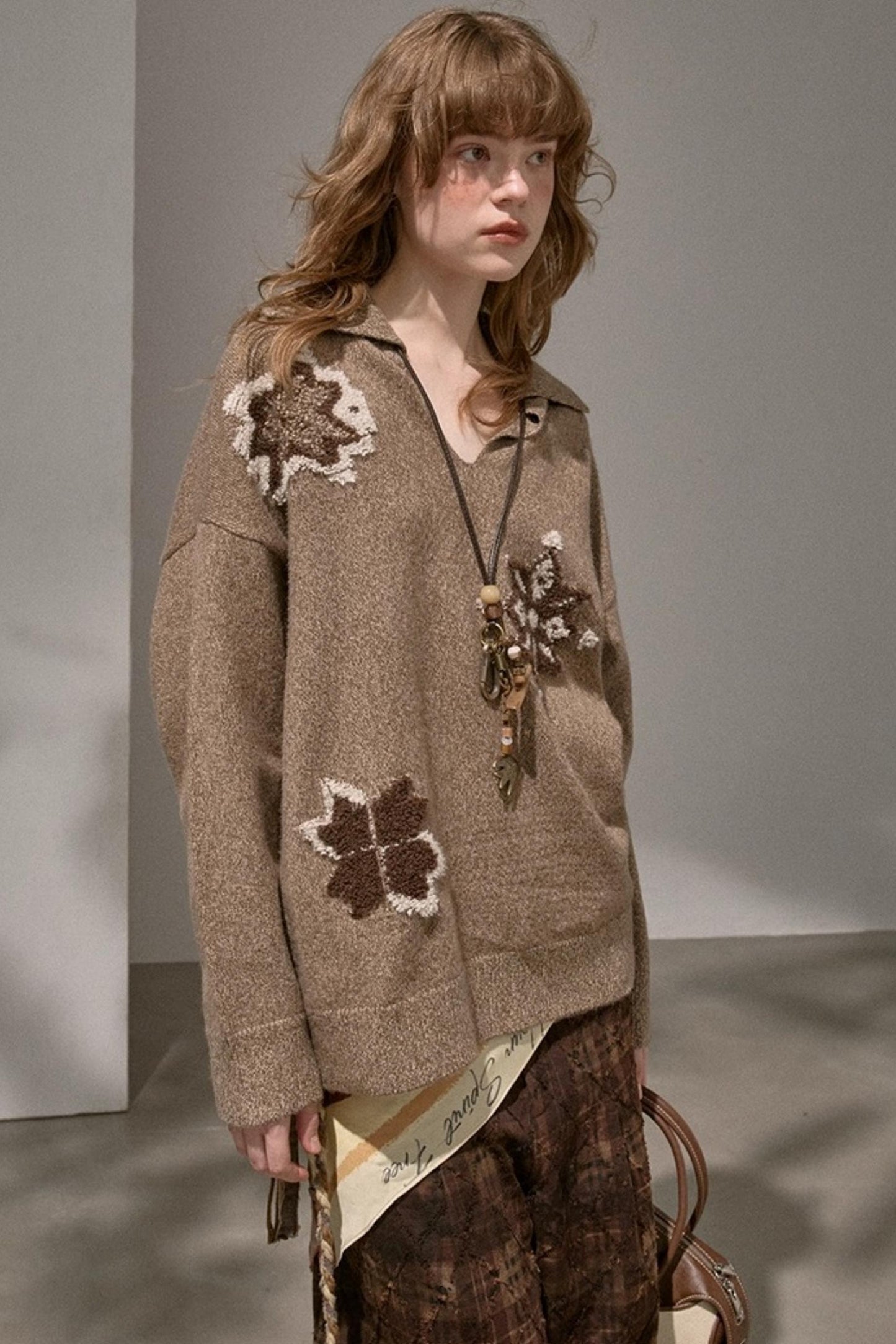 Volumetric Snowflake V-Neck Casual Sweater