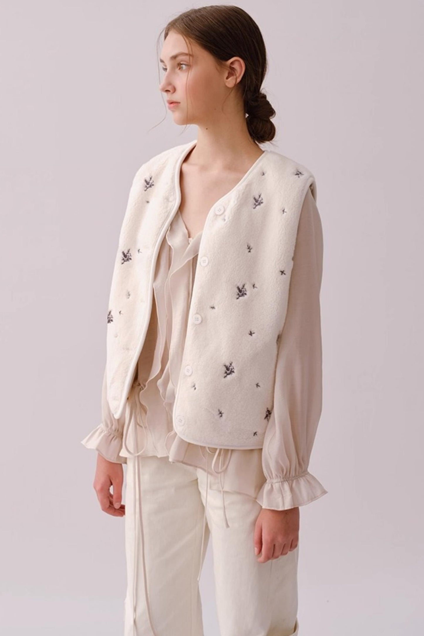 Reversible Floral Embroidered Vest Jacket