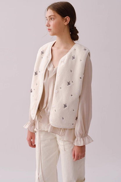 Reversible Floral Embroidered Vest Jacket
