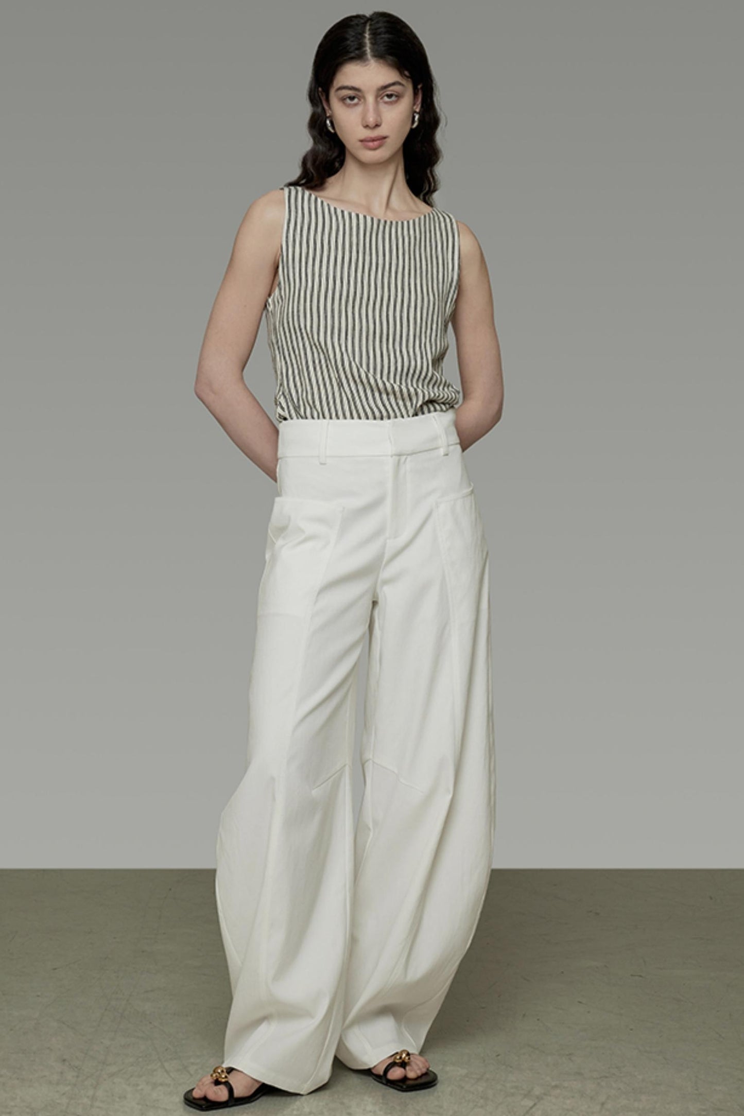 Sickle Arc High-Waisted Wide-Leg Pants