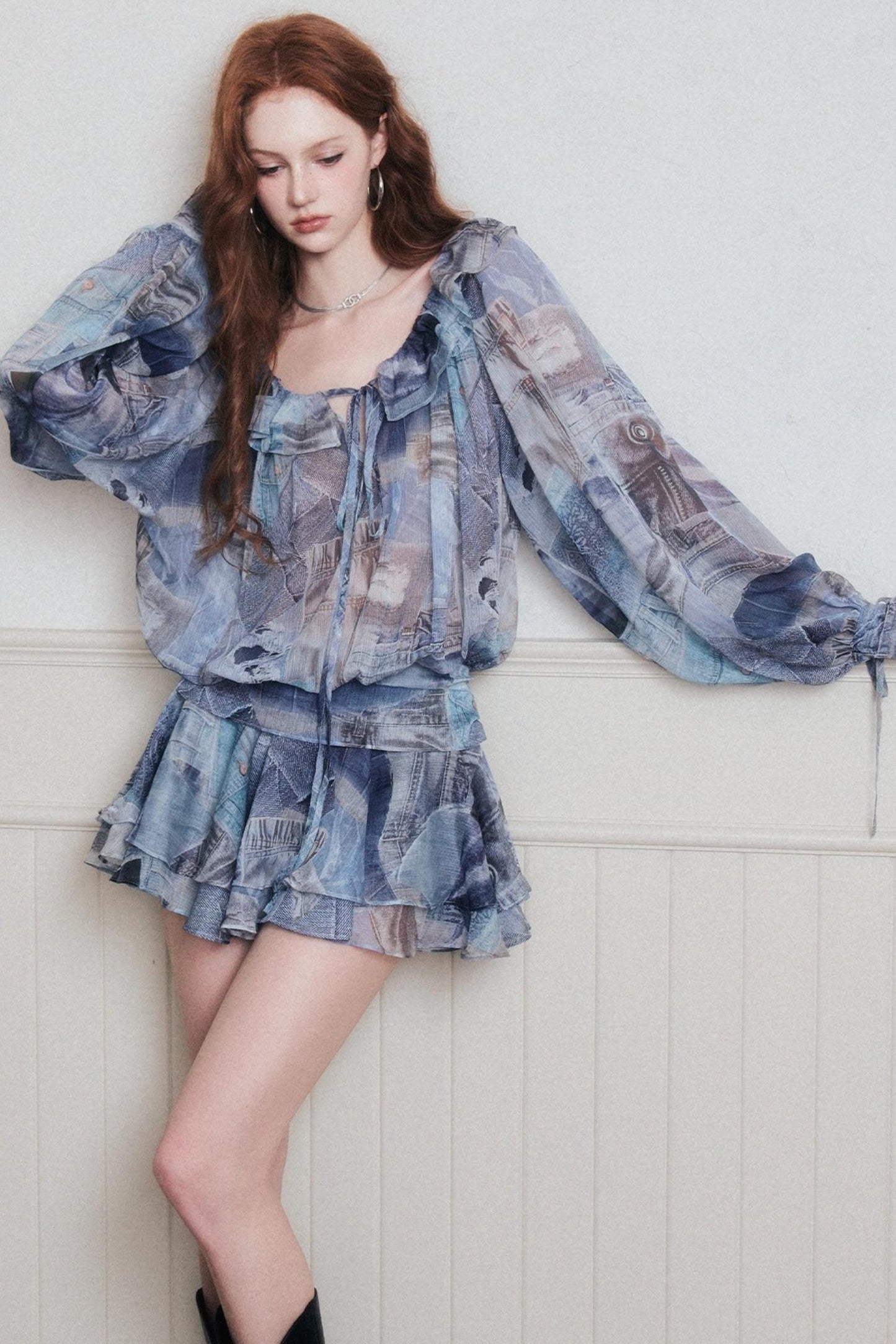 Ruffles Denim Shirt Dress