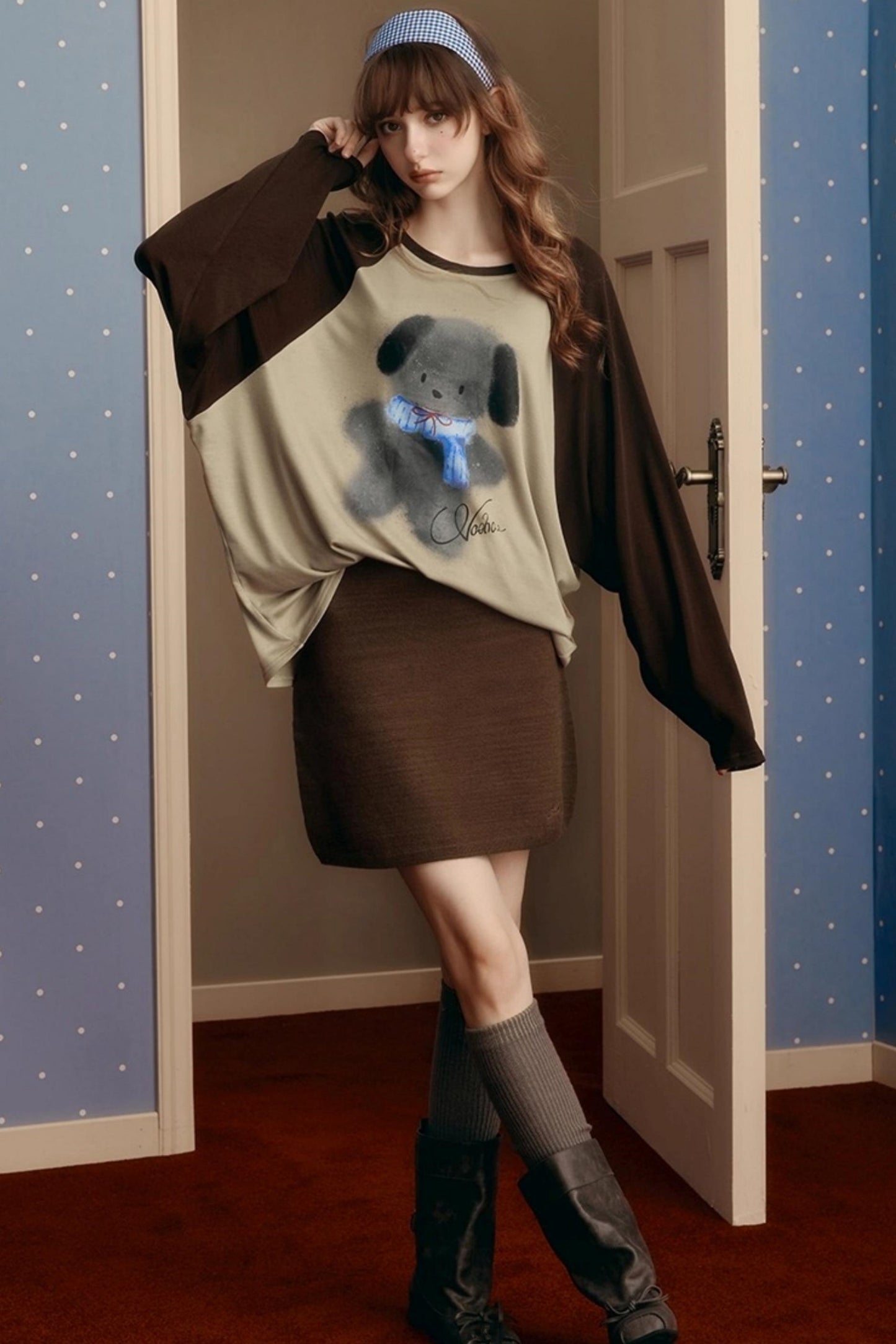 Contrasting Raglan Sleeve Top