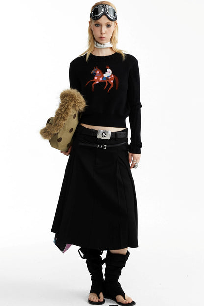 Equestrian Race Pattern Knitted Sweater