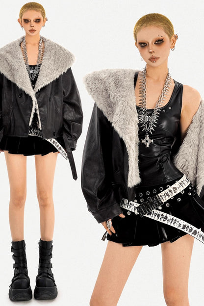 Vintage Fur Collar Leather Jacket