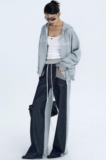 Color-Blocked Denim Sweatpants