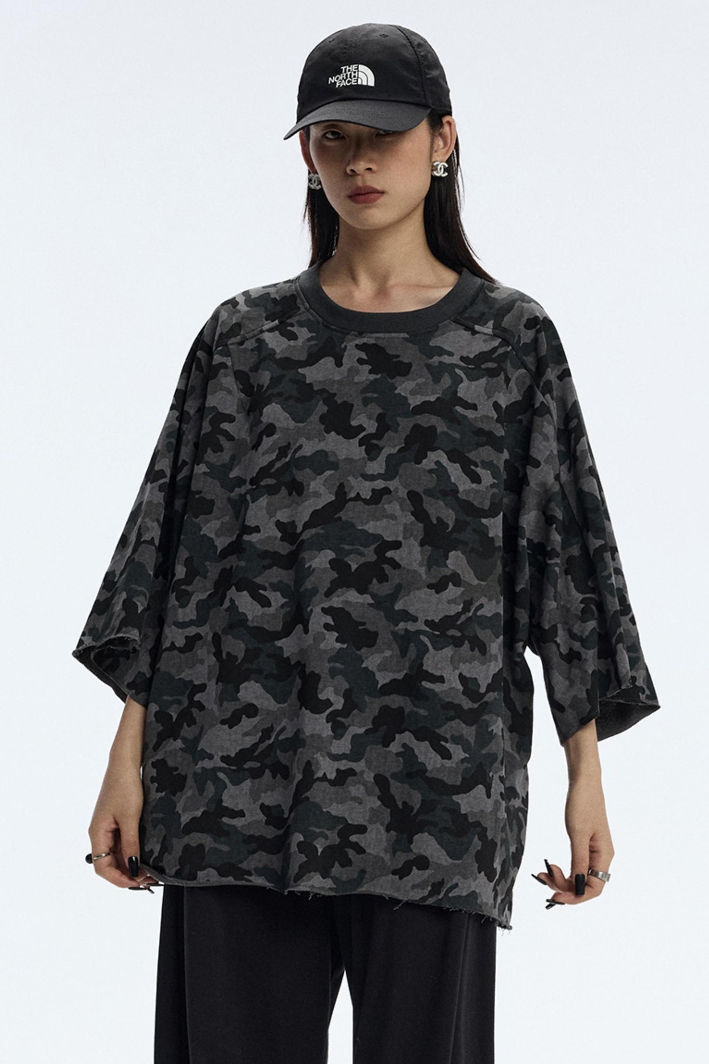 Vintage Camouflage Three-Quarter Sleeve Top