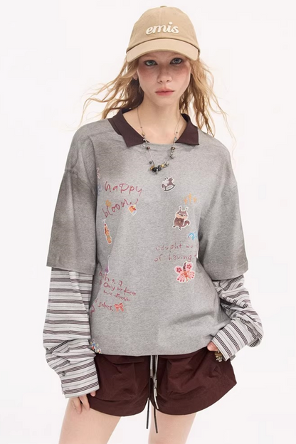 Cartoon Print Retro Sweater