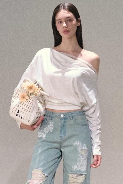 Slanted Shoulder T-shirt Top