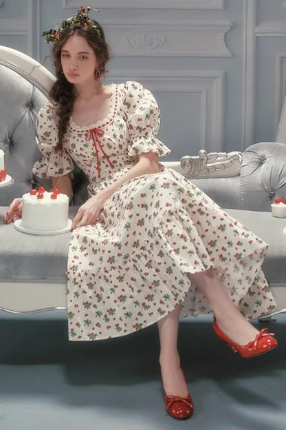 French Pastoral Style Strawberry Floral Dress