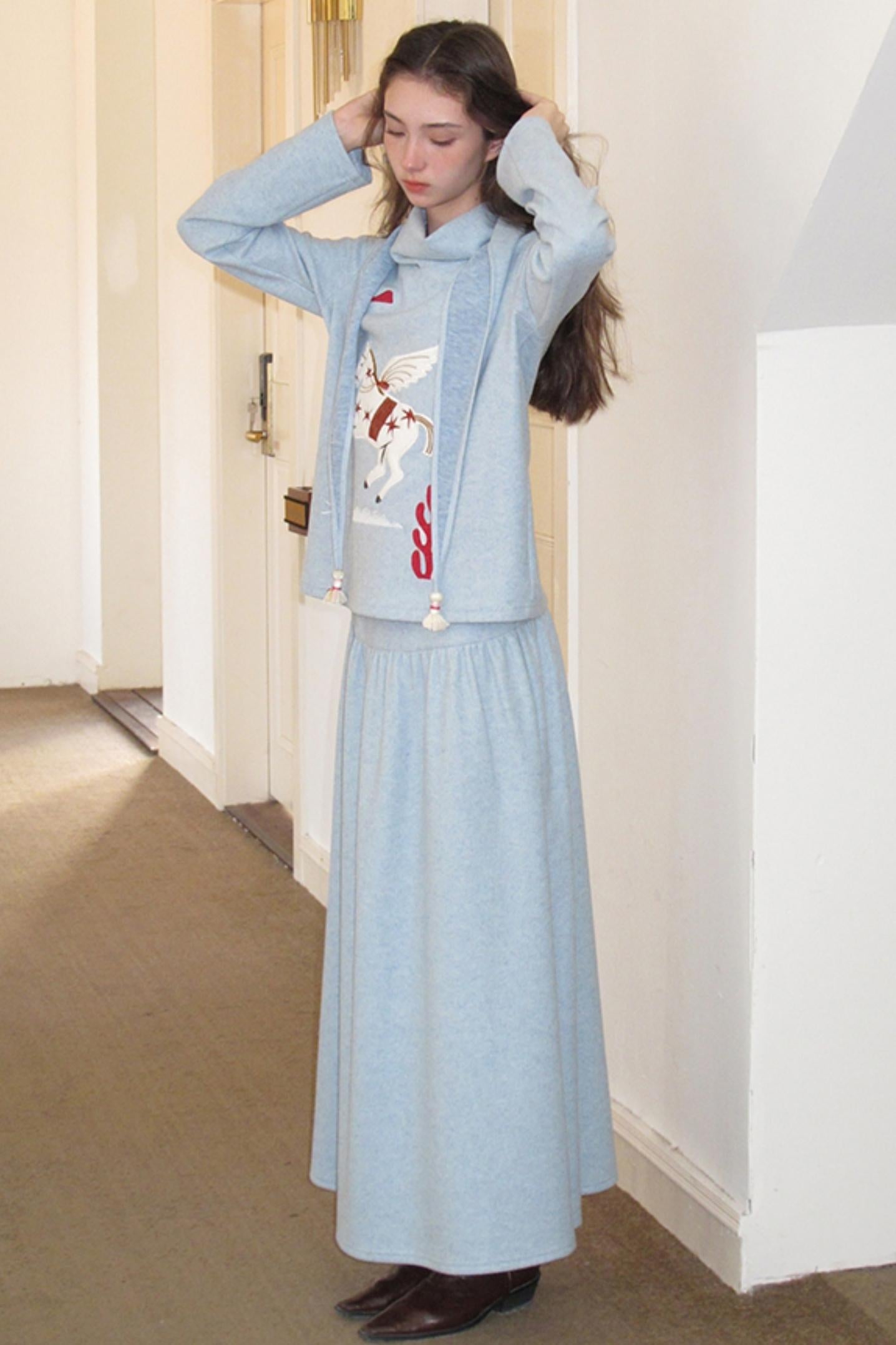 Three-Dimensional Pony Knit Top & Skirt Set