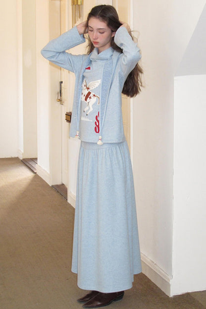 Three-Dimensional Pony Knit Top & Skirt Set