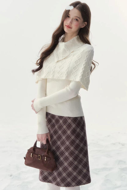 Retro Twist-Knit Cape Sweater