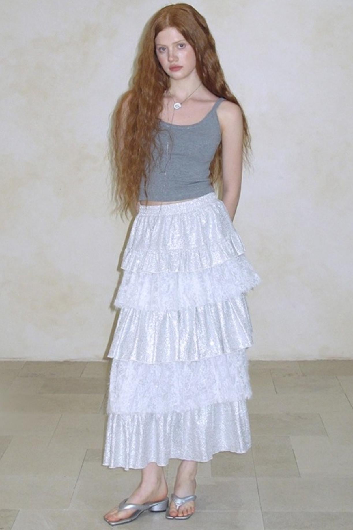 Glitter Panelled Lace Oversized Skirt