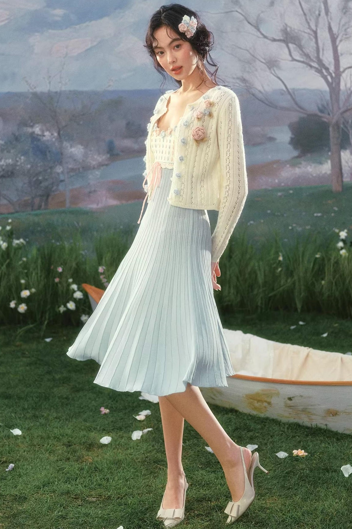 French Country Rose Knit Dress Set-Up