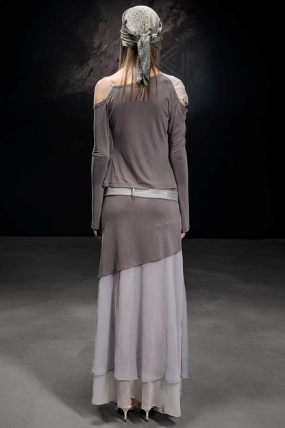 Chiffon-Patchwork-Bluse mit asymmetrischem Schnitt