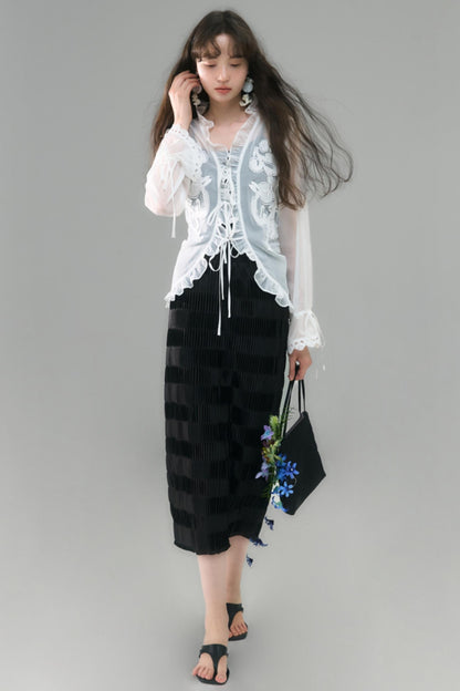 Mercerized Pleated Check Skirt
