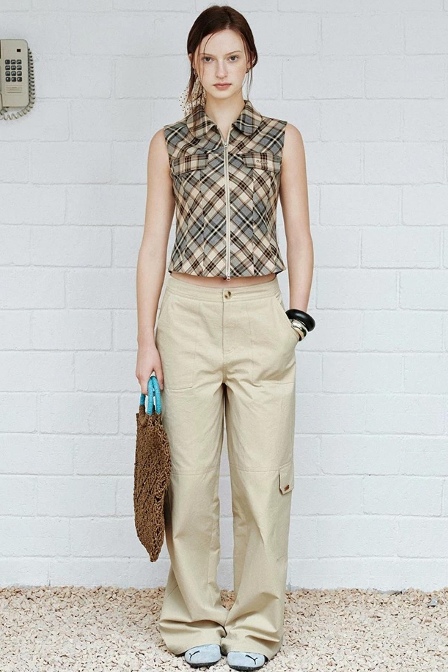 American Retro Beige Cargo Pants