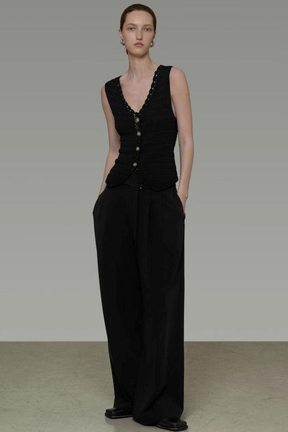 Black V-Neck Knit Top