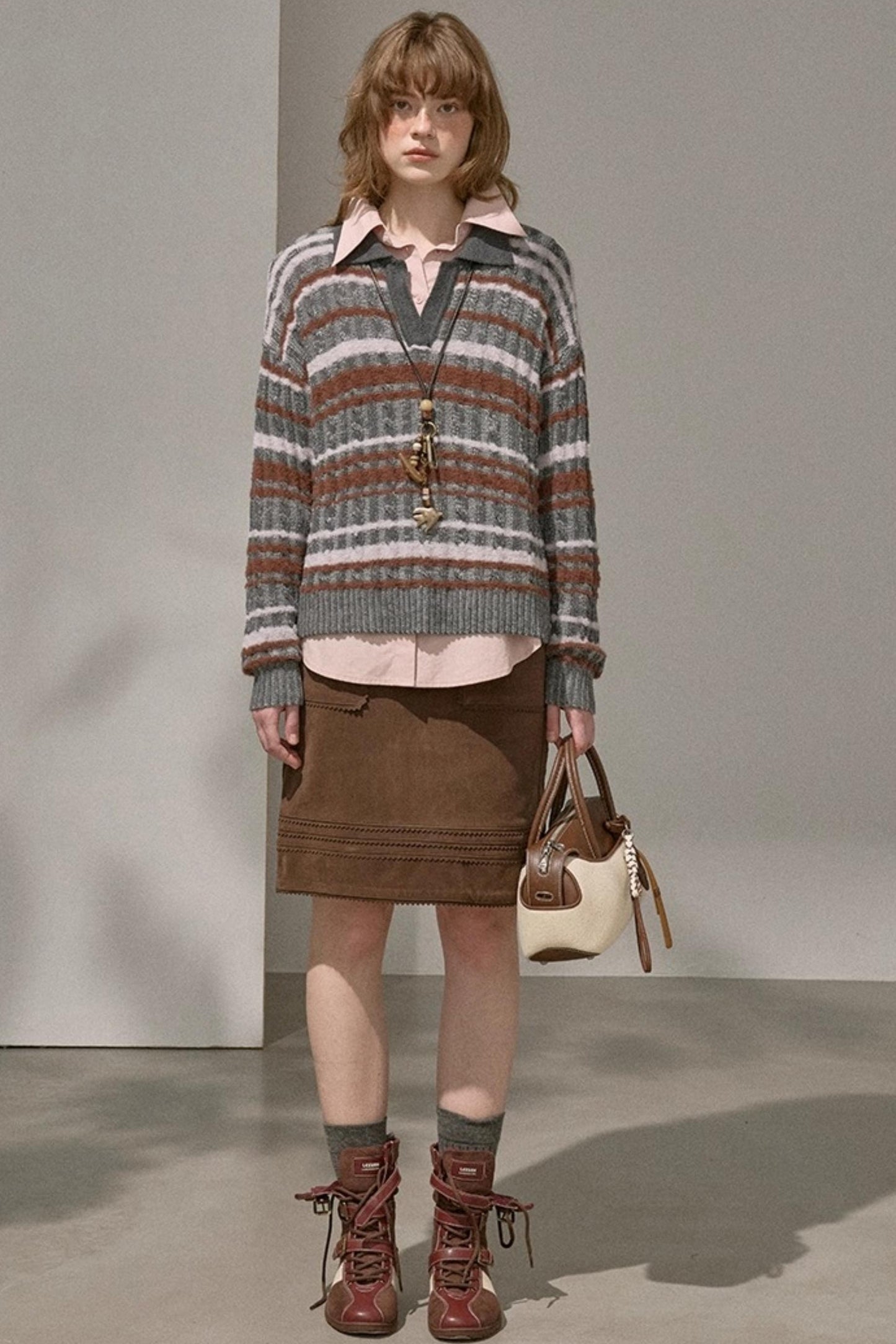 Cable Striped Pullover Sweater