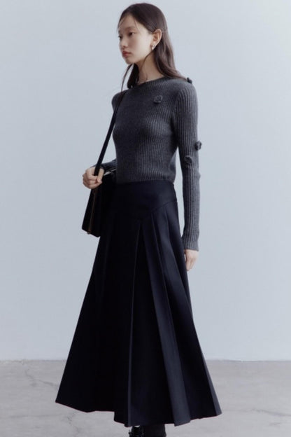 Lime Wool Irregular Pleated Wool Skirt