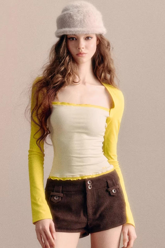 Blusa color block con scollo quadrato