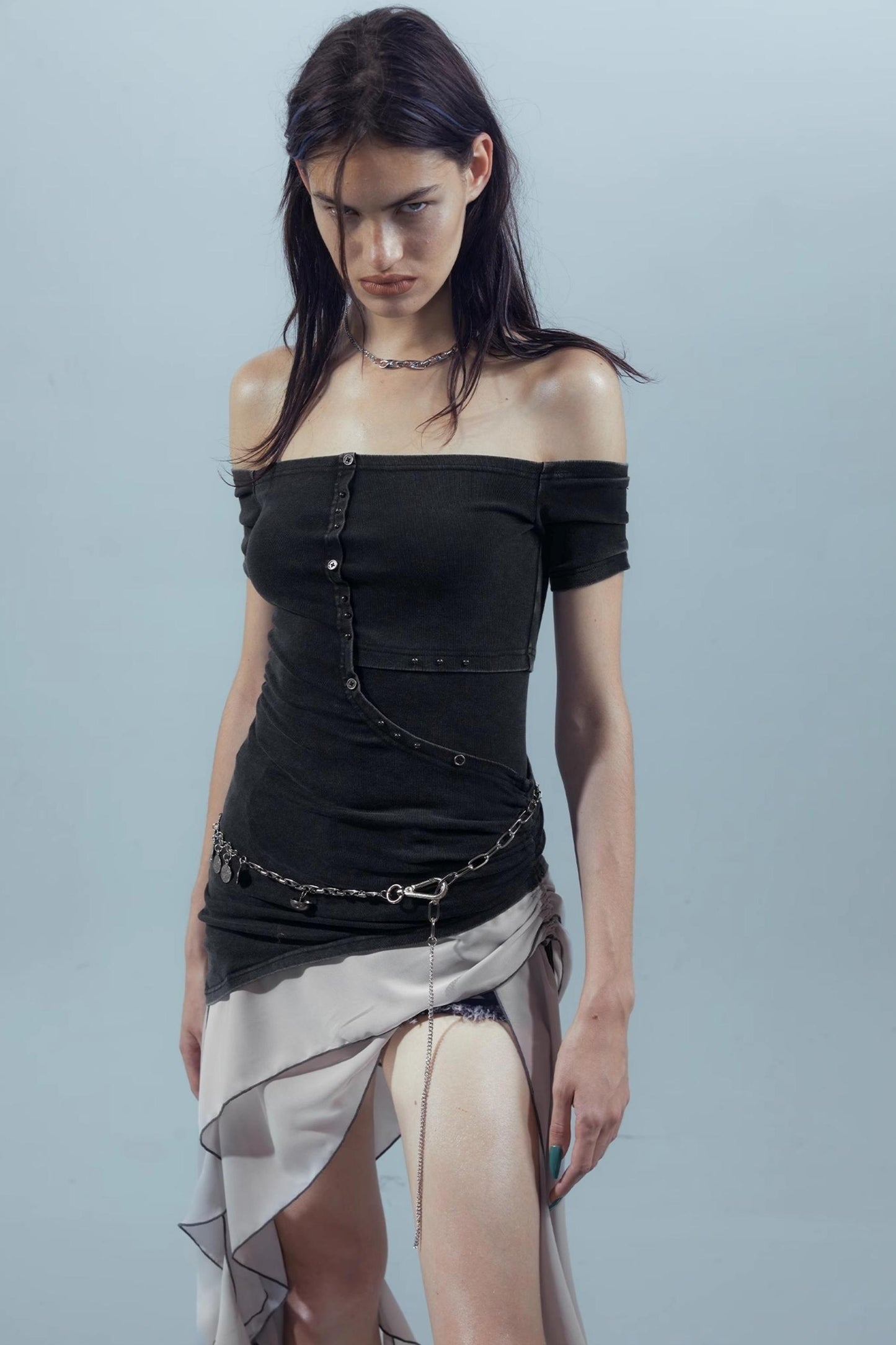 Patchwork Chiffon Asymmetrical Dress