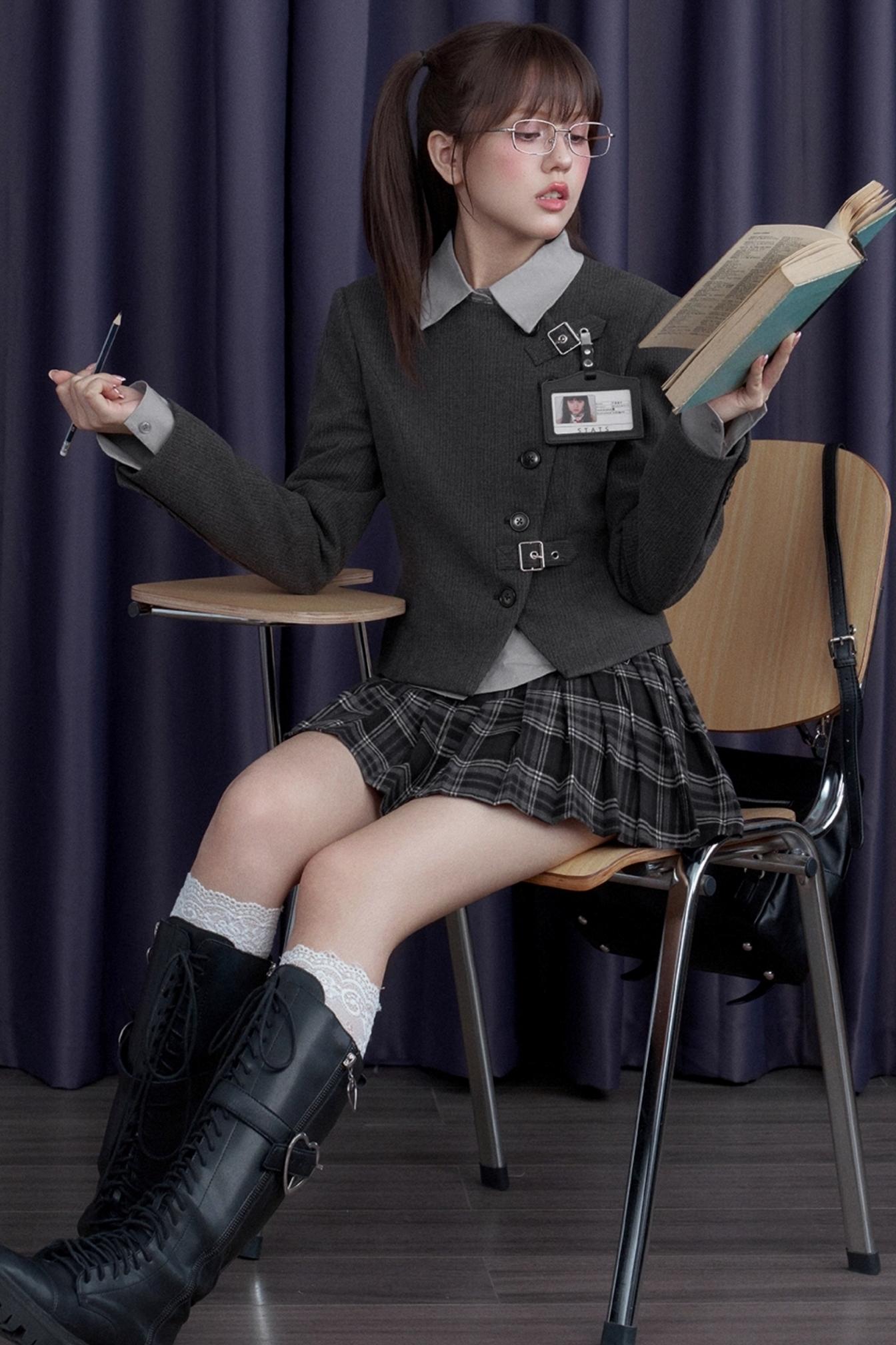 Gray Woolen Diagonal Shirt & Jacket Set-Up