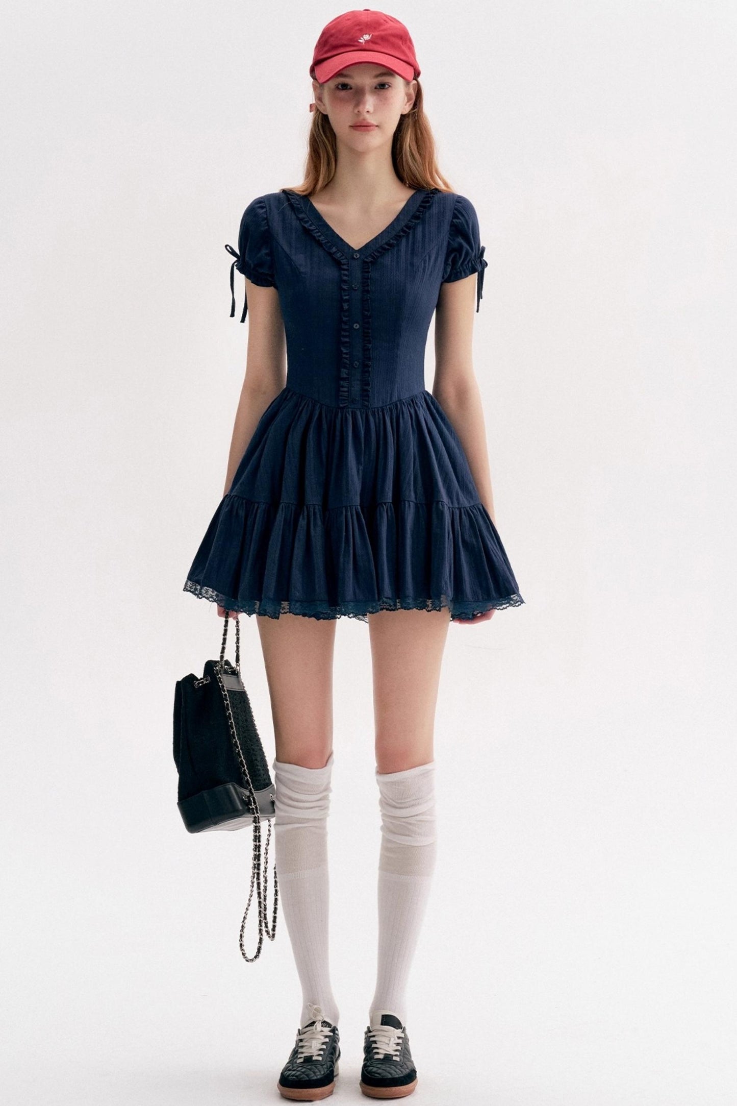 French Texture Lace V-Neck A-Pendulum Dress