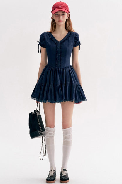 French Texture Lace V-Neck A-Pendulum Dress