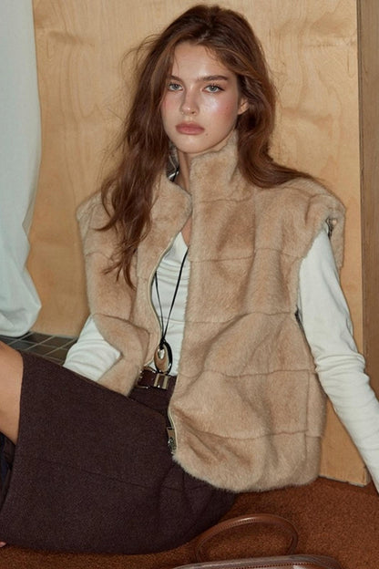 Stand-Up Collar Reversible Fur Vest