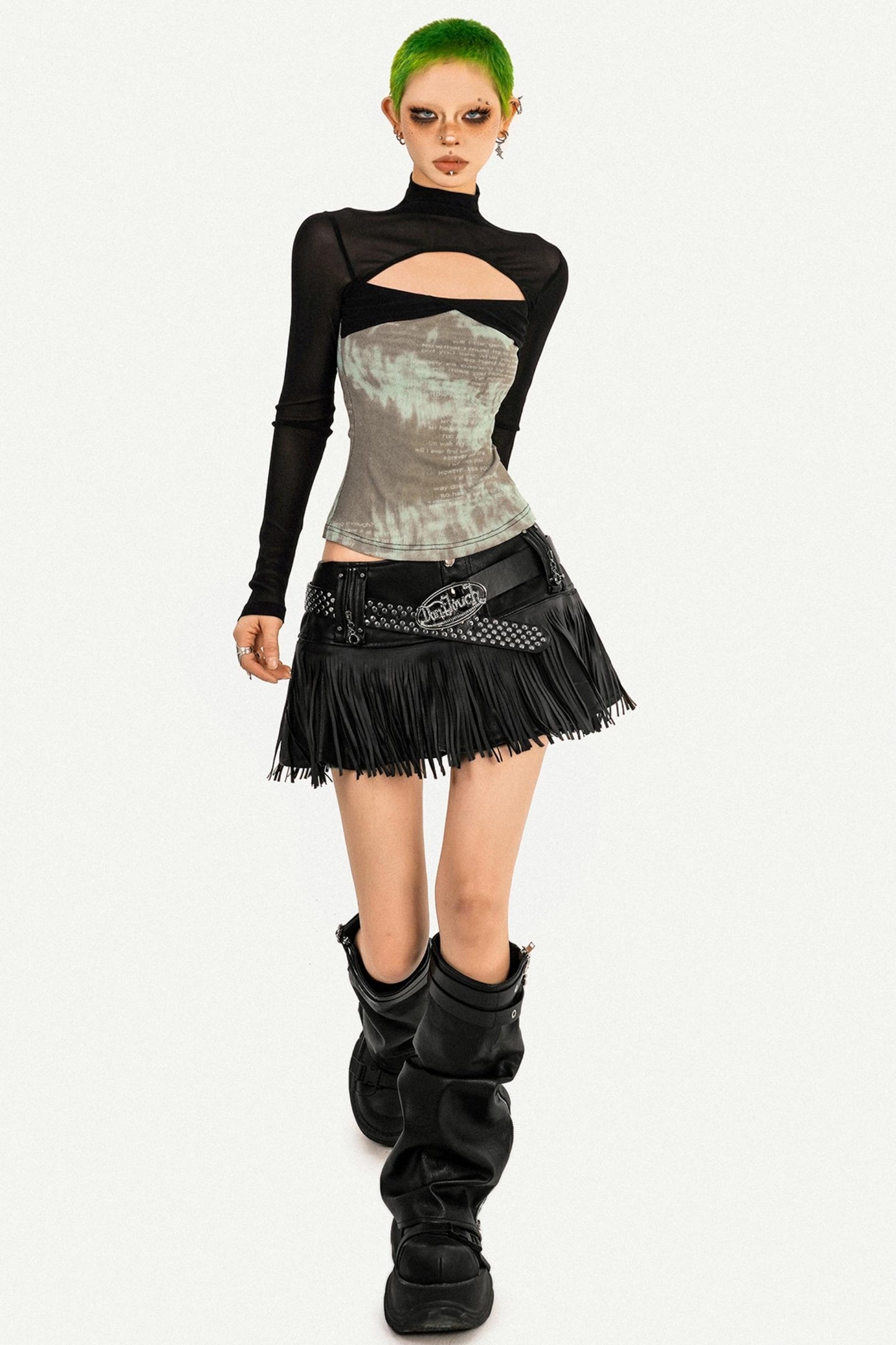 Hot Girl Fringed Leather Skirt