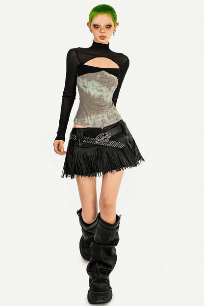 Hot Girl Fringed Leather Skirt
