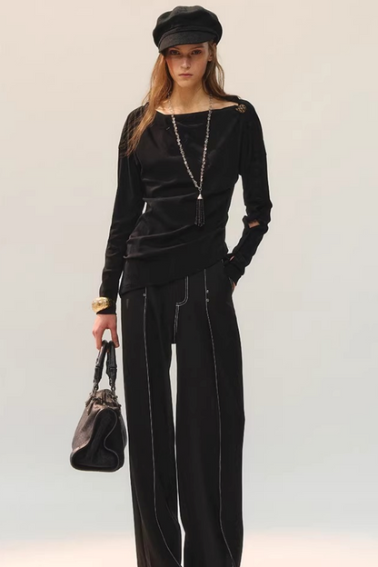 Doppelt plissierte Hose mit weitem Bein