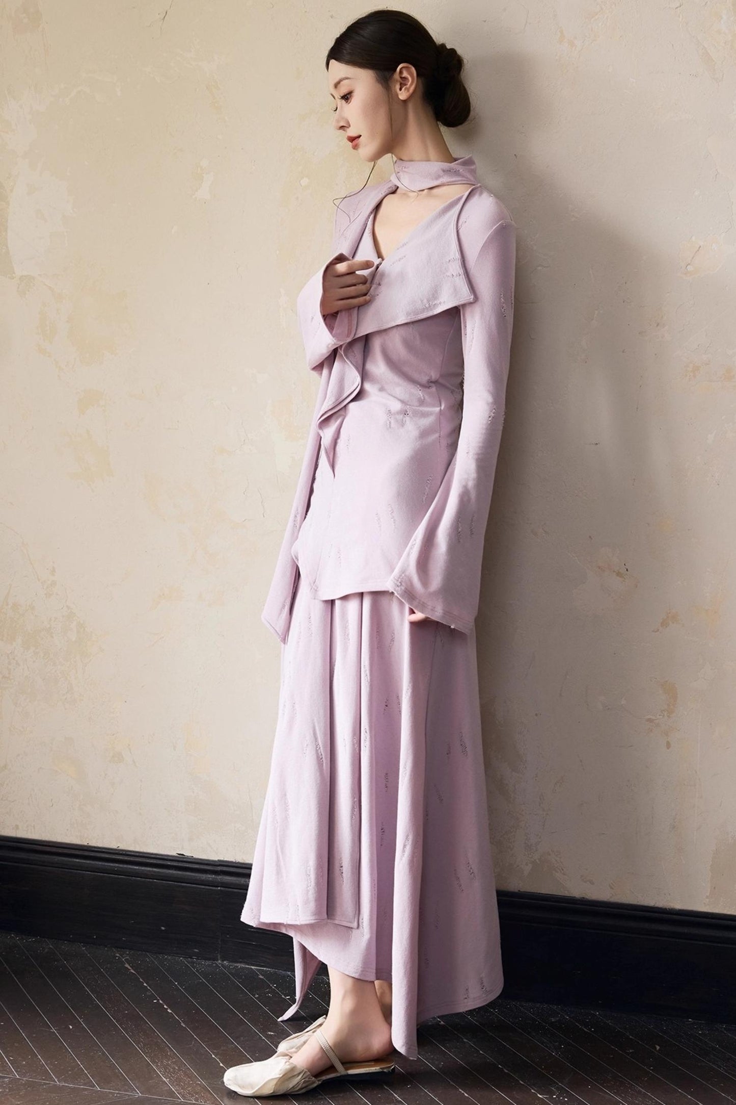 Autumn Purple Knitted Top Skirt Set-Up