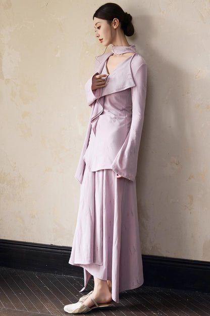 Autumn Purple Knitted Top Skirt Set-Up