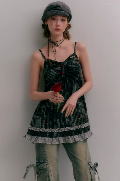 Retro Plaid Lace Dress