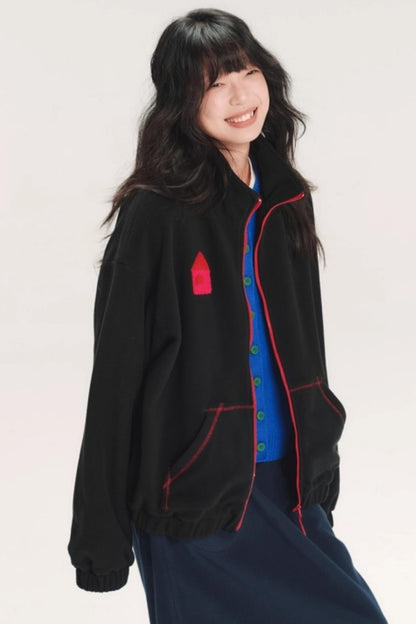 Color-Block Embroidery Fleece Jacket