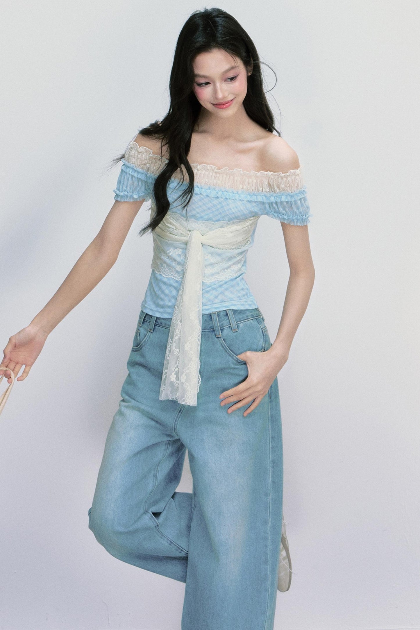 Plaid One-Shoulder Top