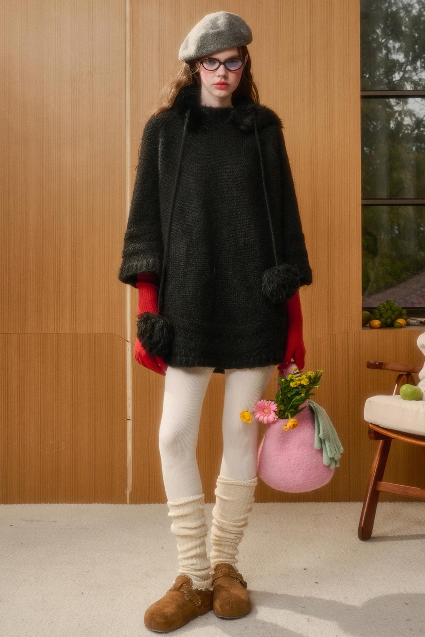 Wool Hooded Cape Heavy Top