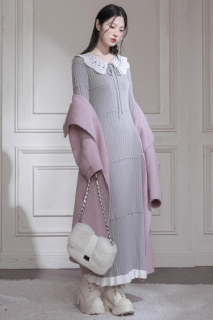 Mist Gray Lace Wool Dress